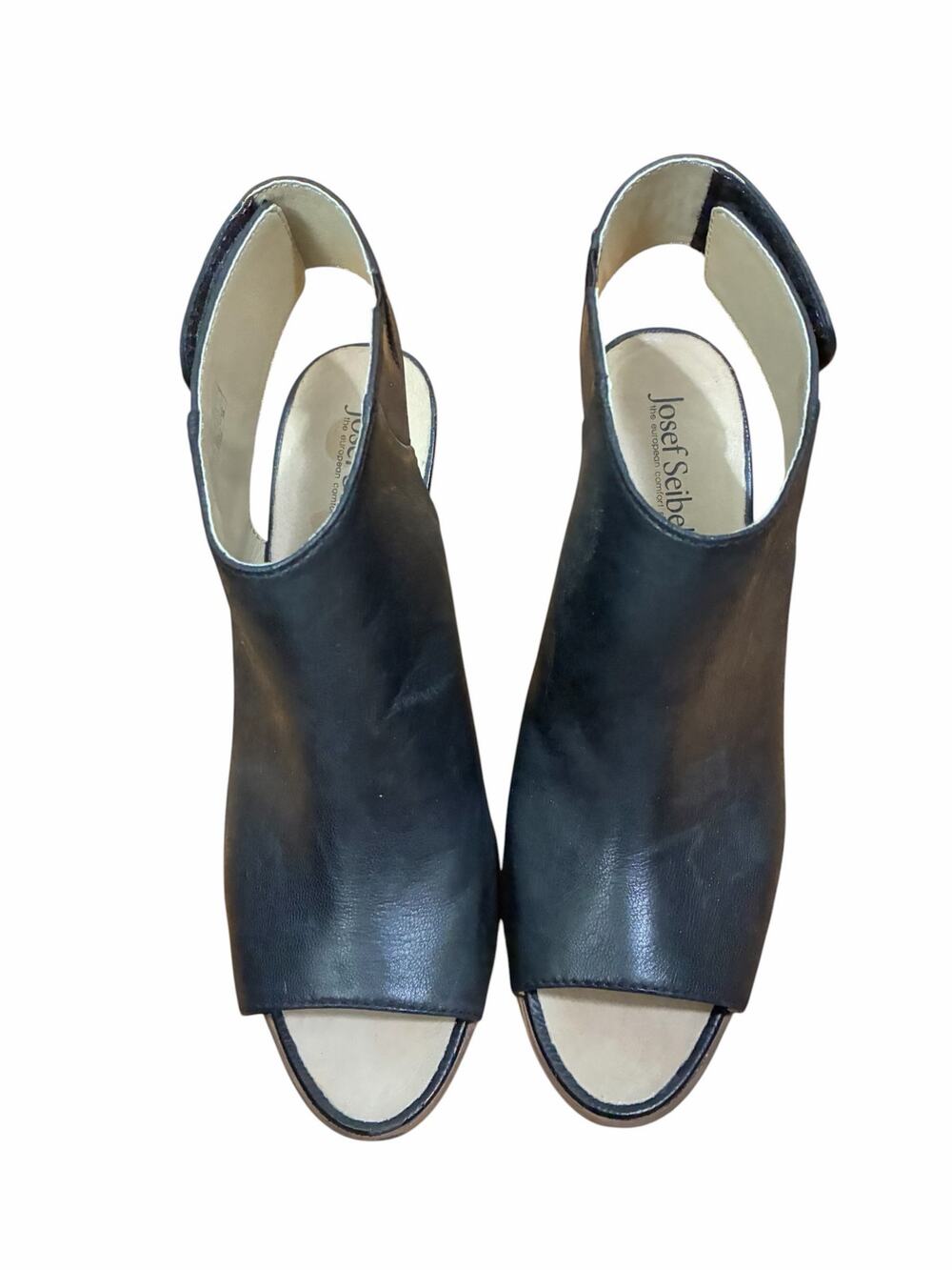 Josef Seibel Womens Bonnie Black Peep Toe Bootie Block Heels EU Size 38 US 7 7.5